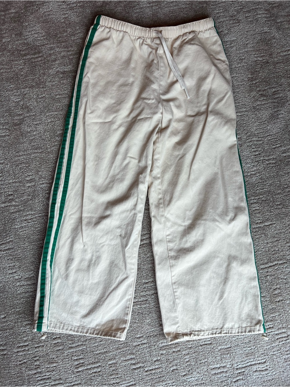 Buttermelon Cream Track Pants with Green Side Stripes
